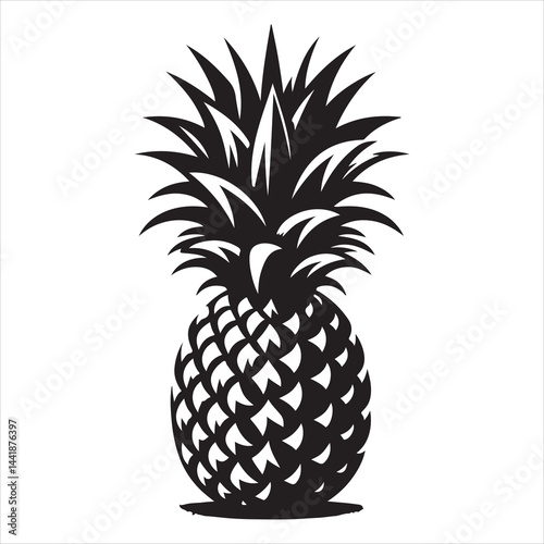 a fresh pineapple fruit vector silhouette, vector black color silhouette, isolated white background 