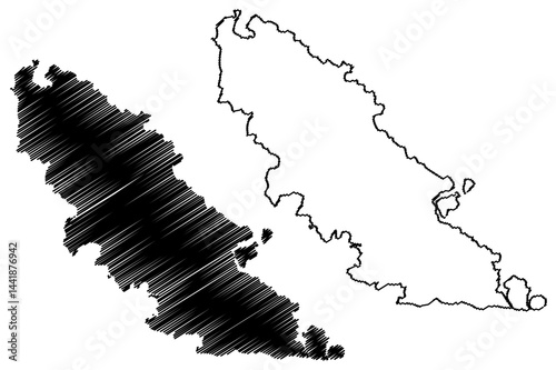 Paxi island (Ionian Islands, Hellenic Republic, Greece) map vector illustration, scribble sketch Paxoi and Antipaxoi or Antipaxos map