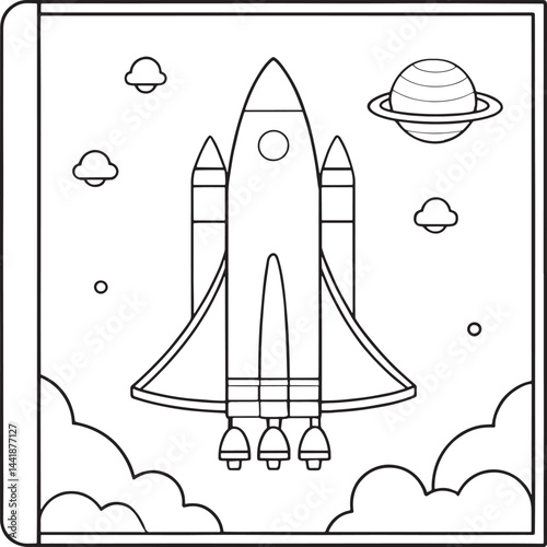 space rocket notebook coloring page with pencils coloring page vector illustration