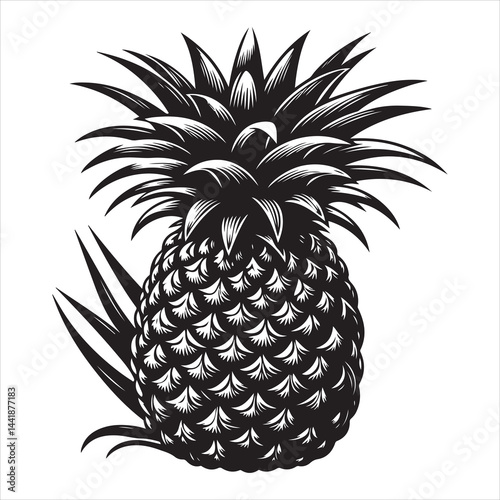 a fresh pineapple fruit vector silhouette, vector black color silhouette, isolated white background 