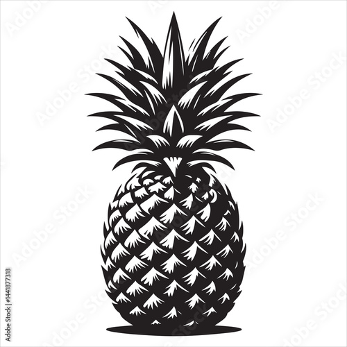 a fresh pineapple fruit vector silhouette, vector black color silhouette, isolated white background 