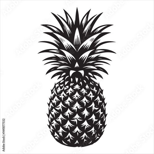 a fresh pineapple fruit vector silhouette, vector black color silhouette, isolated white background 