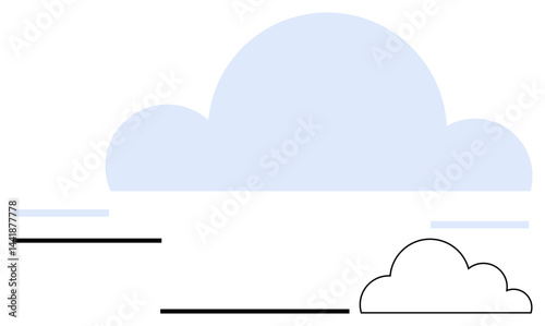 Large blue cloud paired with smaller outlined cloud, complemented by minimalist black and blue horizontal lines. Ideal for weather, sky, nature, simplicity, calm, digital storage, simple landing page