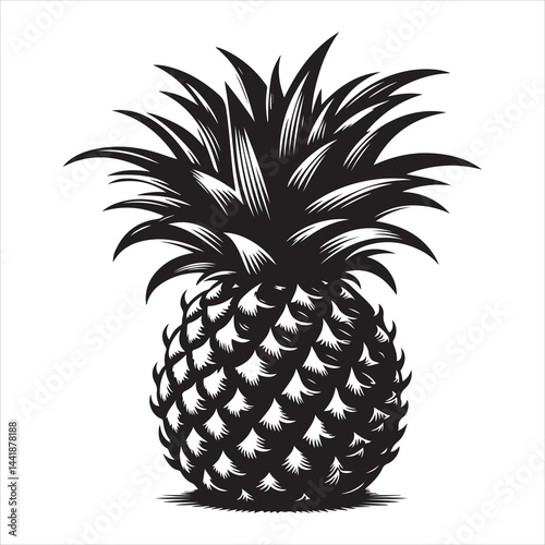 a fresh pineapple fruit vector silhouette, vector black color silhouette, isolated white background 