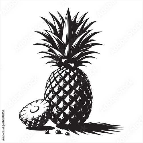 a fresh pineapple fruit vector silhouette, vector black color silhouette, isolated white background 