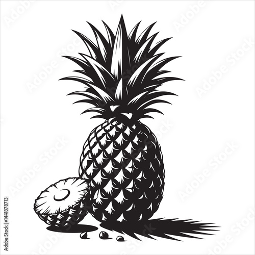 a fresh pineapple fruit vector silhouette, vector black color silhouette, isolated white background 