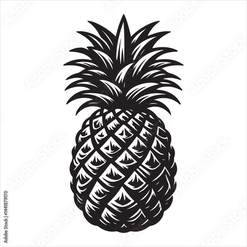 a fresh pineapple fruit vector silhouette, vector black color silhouette, isolated white background 