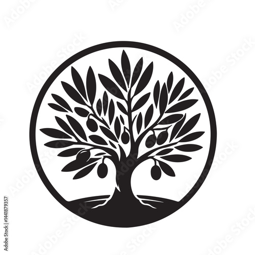 Silhouette Olive Tree Vector Illustration-Olive tree silhouette icon isolated on white background-Tree icon.  