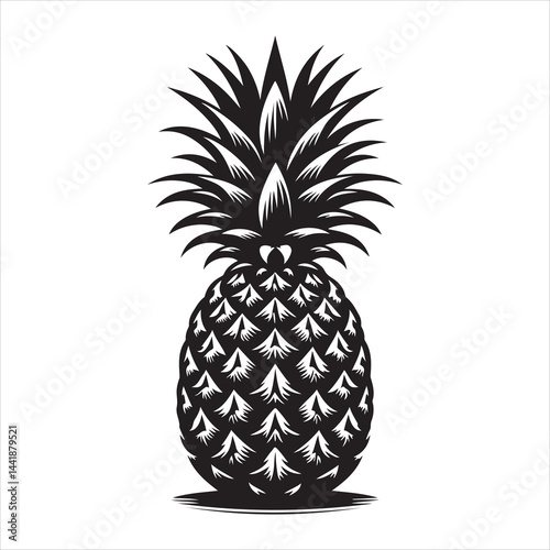 a fresh pineapple fruit vector silhouette, vector black color silhouette, isolated white background 