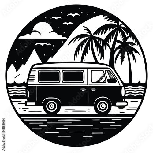 Camping Vehicle RV, camper van, trailer, roof tent vector Silhouette illustration 