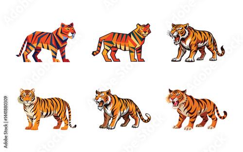 Set of Full body and face  tiger logo design vector template. Black and white color silhouette tiger vector illustration. design on a white background