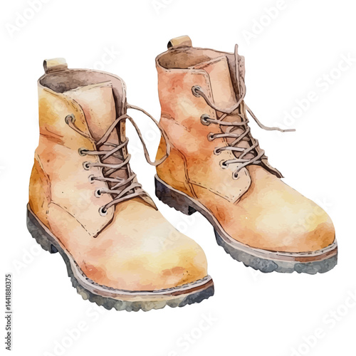 Pair Of Stylish Boots, vector watercolor illustration, isolated on a white background.