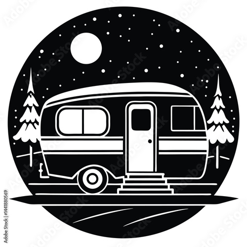 Camping Vehicle RV, camper van, trailer, roof tent vector Silhouette illustration 