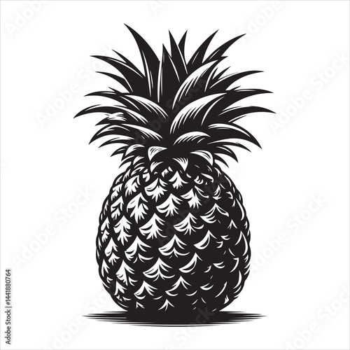 a fresh pineapple fruit vector silhouette, vector black color silhouette, isolated white background 