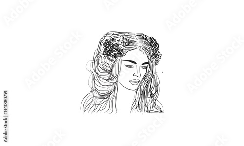 Beautiful woman with flowers in her hair vector illustration