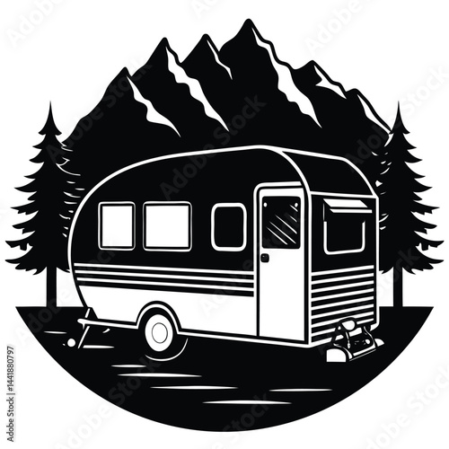 Camping Vehicle RV, camper van, trailer, roof tent vector Silhouette illustration 