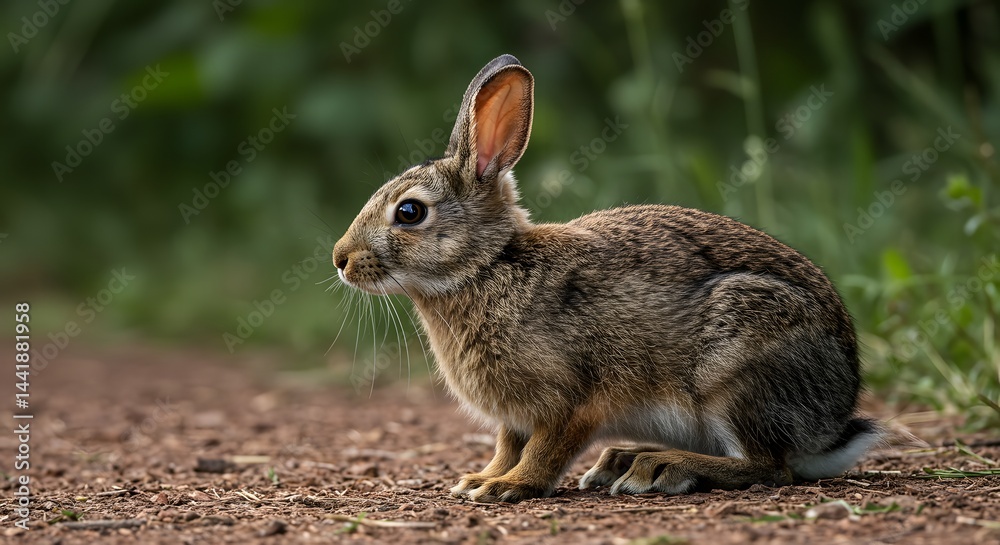 Rabbit Sitting Alert on Dirt Path in Nature Setting Rabbit Sitting Alert on Dirt Path in Nature Setting