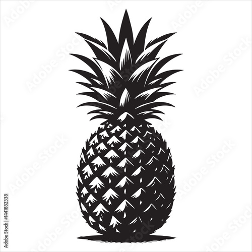a fresh pineapple fruit vector silhouette, vector black color silhouette, isolated white background 