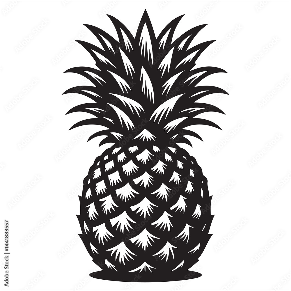 Obraz premium a fresh pineapple fruit vector silhouette, vector black color silhouette, isolated white background 