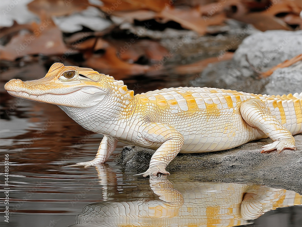 A captivating image of an albino alligator in its habitat