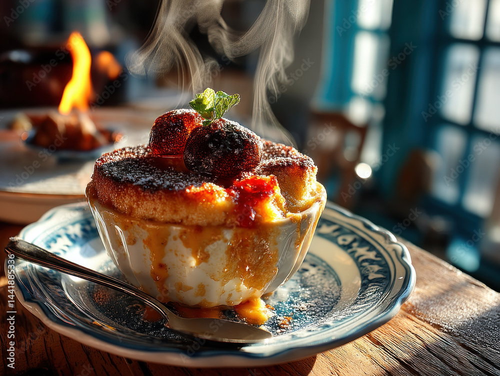A charming pudding bowl filled to the brim with delicious pudding