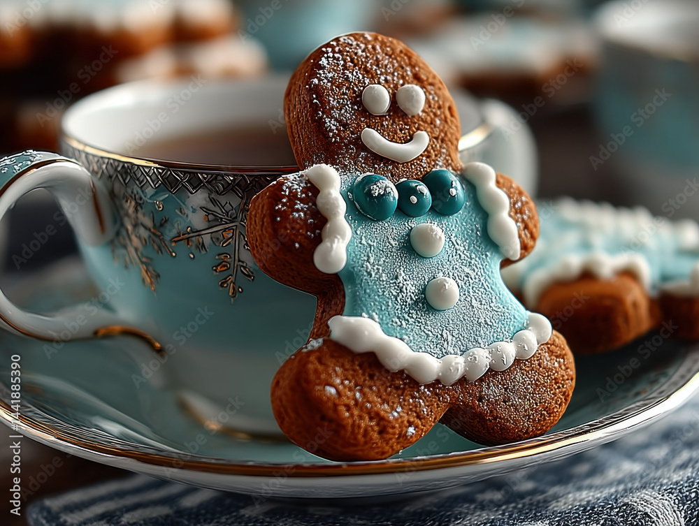 A classic gingerbread man cookie with icing decorations