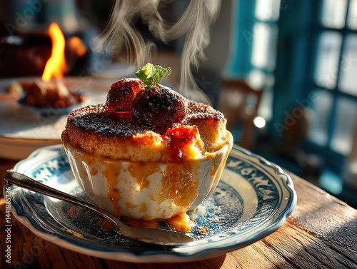 Obraz na płótnie A charming pudding bowl filled to the brim with delicious pudding w salonie