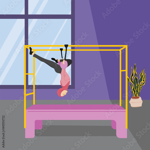 Hijabi Girl Performing Teaser Pose on Cadillac Reformer