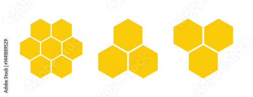 Honeycomb emblem logo or honeycomb icon. Simple flat honeycomb yellow and orange color. Colored honeycomb logo.