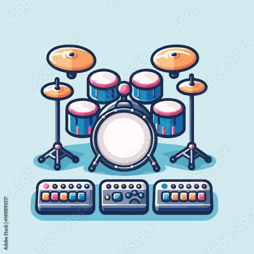 electronic, music, drum, instrument, musical, sound, set, equipment, entertainment, rock, percussion, studio, rhythm, kit, musician, beat, play, object, drummer, white, stick, bass, audio, band, backg