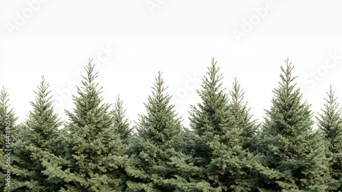 Majestic evergreen trees in a serene winter landscape white background fir pine calm woods plant