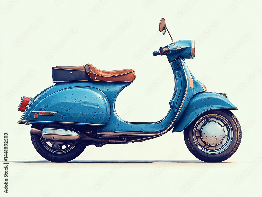 Obraz premium hyperrealistic image blue moped on a white background