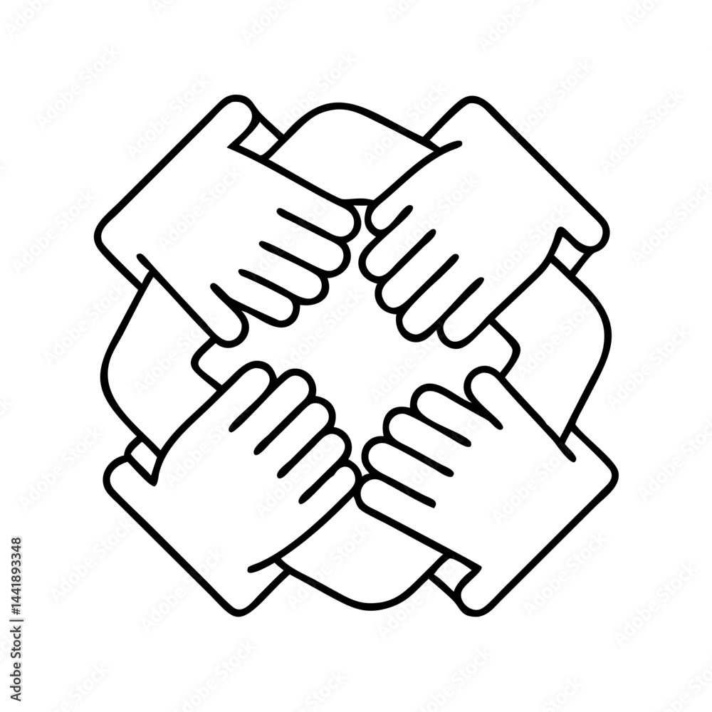 community support hands icon, community support hands line art - simple line art of community support hands, perfect for community support hands logos and icons