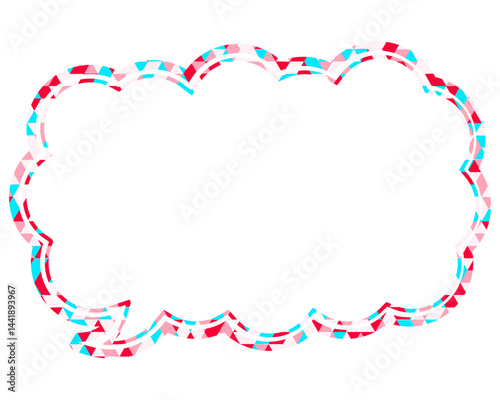 ステンドグラス風吹き出し　三角形模様　細長い雲形