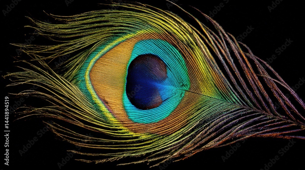 Obraz premium Peacock feather close-up with vibrant eye pattern