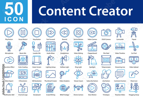 Content Creator  Icon Sheet and Collection with Outline Color