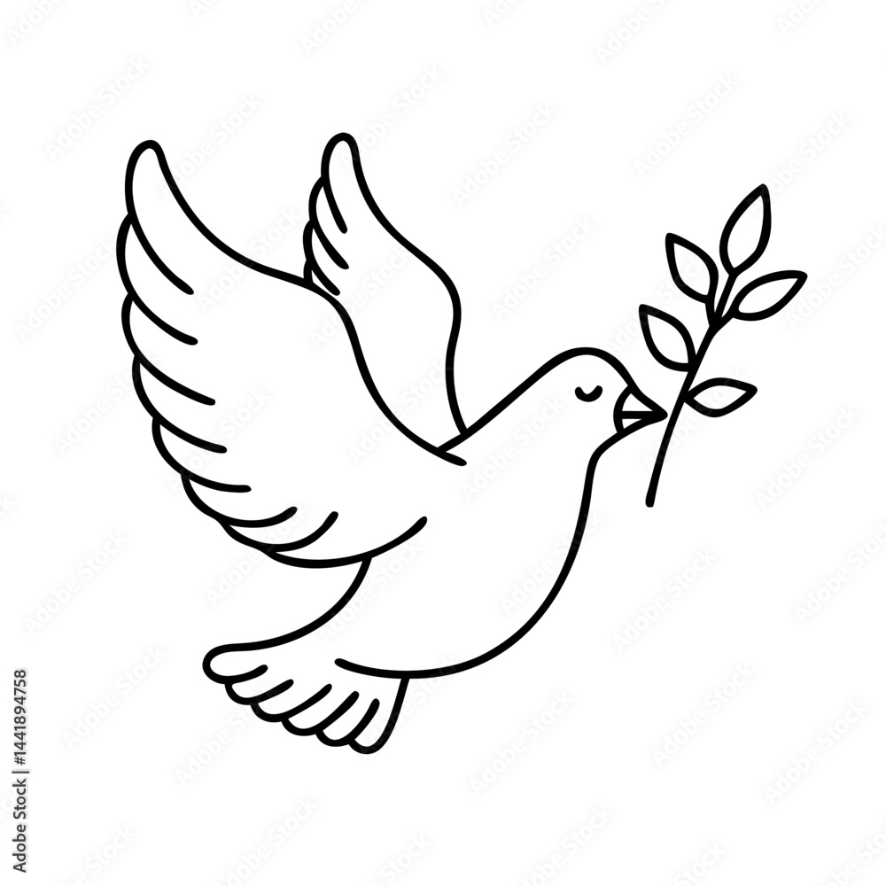 Obraz premium dove with olive branch icon, dove with olive branch line art - simple line art of dove with olive branch, perfect for dove with olive branch logos and icons