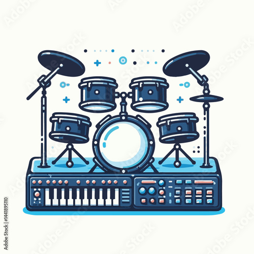 electronic, music, drum, instrument, musical, sound, set, equipment, entertainment, rock, percussion, studio, rhythm, kit, musician, beat, play, object, drummer, white, stick, bass, audio, band, backg