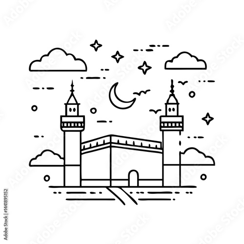 evening sky over mecca icon, evening sky over mecca line art - simple line art of evening sky over mecca, perfect for evening sky over mecca logos and icons
