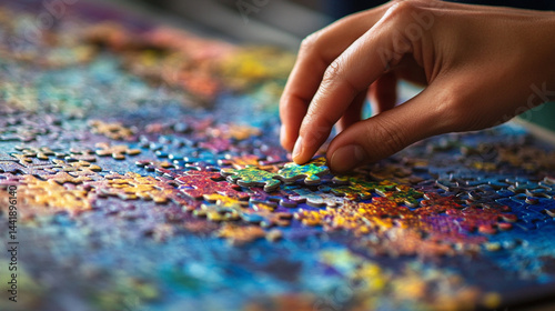 Close-up of a hand placing a puzzle piece as a form of therapeutic focus