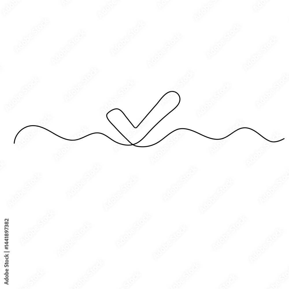 Check mark icon continuous one line drawing of outline vector illustration Check mark icon continuous one line drawing of outline vector illustration
