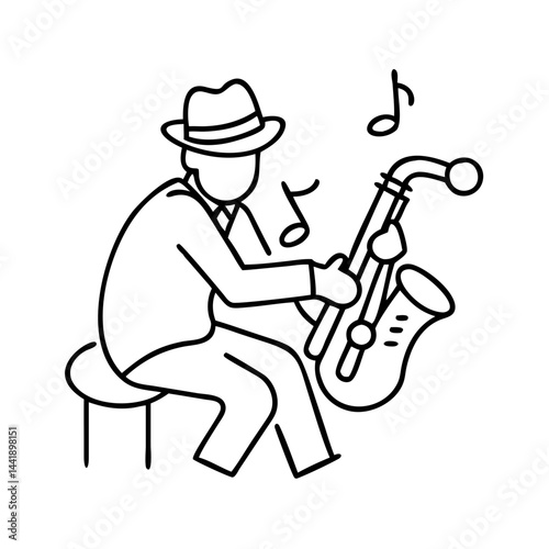 jazz musician silhouette icon, jazz musician silhouette line art - simple line art of jazz musician silhouette, perfect for jazz musician silhouette logos and icons