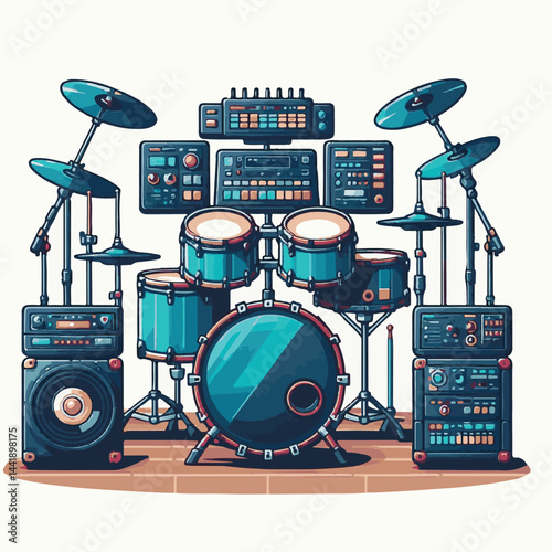electronic, music, drum, instrument, musical, sound, set, equipment, entertainment, rock, percussion, studio, rhythm, kit, musician, beat, play, object, drummer, white, stick, bass, audio, band, backg