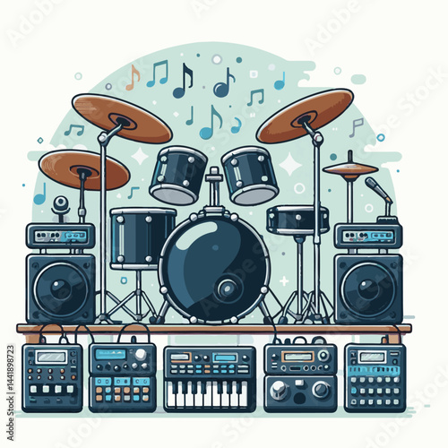 electronic, music, drum, instrument, musical, sound, set, equipment, entertainment, rock, percussion, studio, rhythm, kit, musician, beat, play, object, drummer, white, stick, bass, audio, band, backg