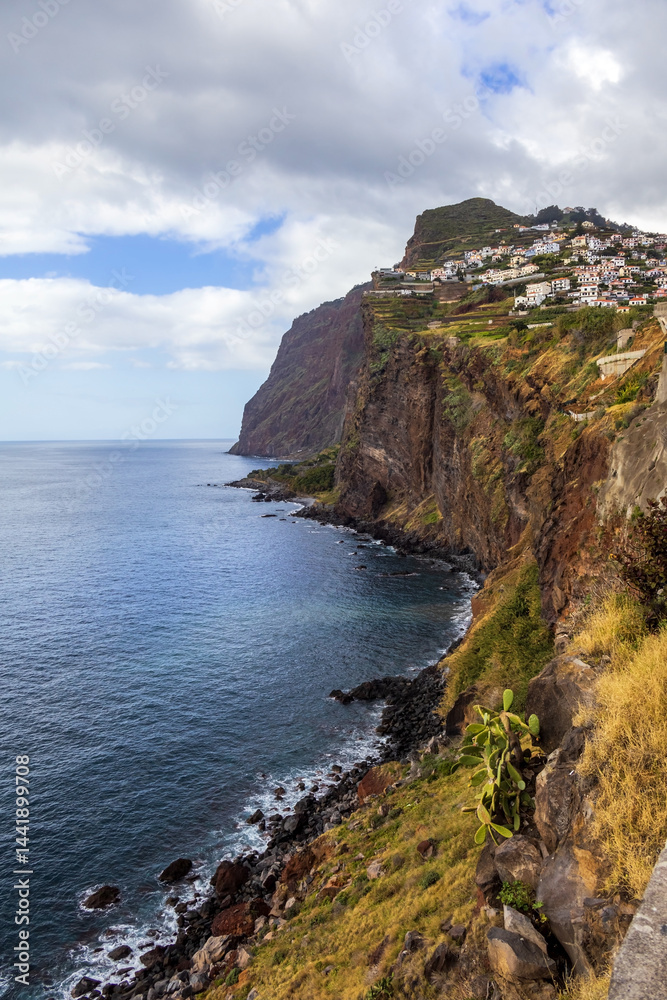 Panorama with ocean and mountains in Camara de Lobos in Madeira, Portugal