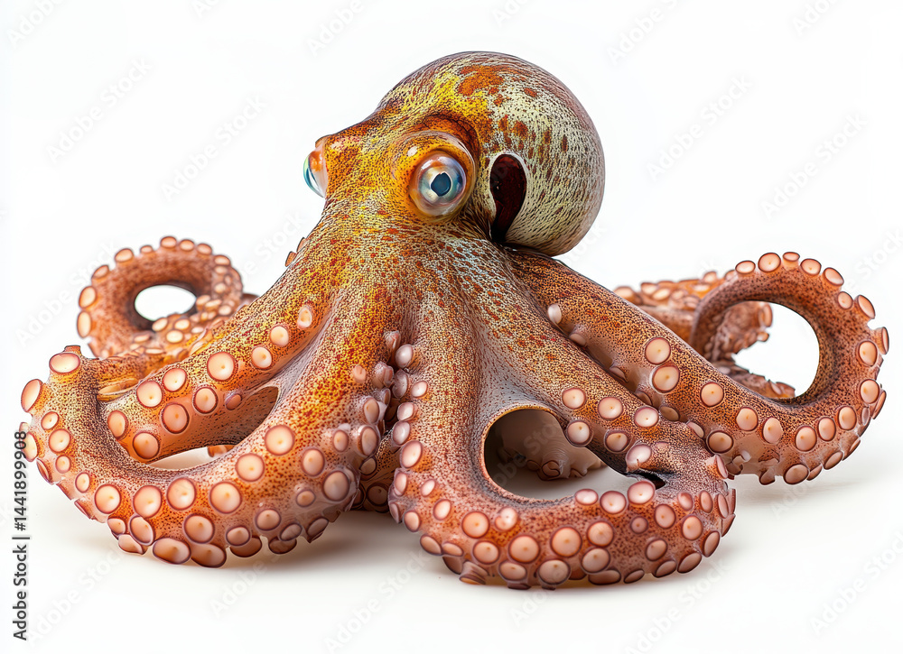 Obraz premium Detailed Octopus Isolated on White Background Showcasing Tentacles and Texture in Studio Lighting
