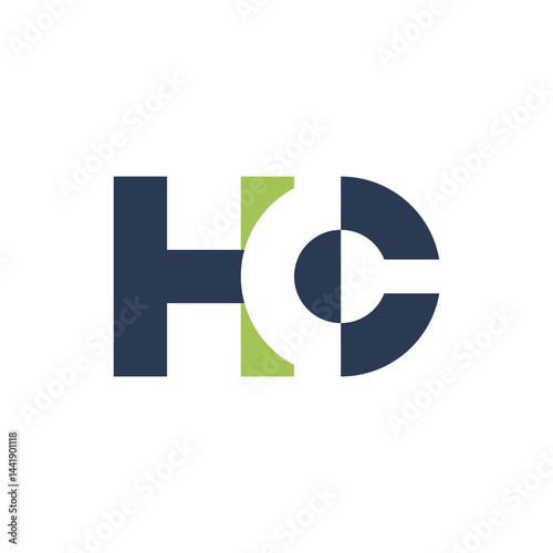 this is a flat logo design of an initial letter HC in green and blue that looks good on a white background