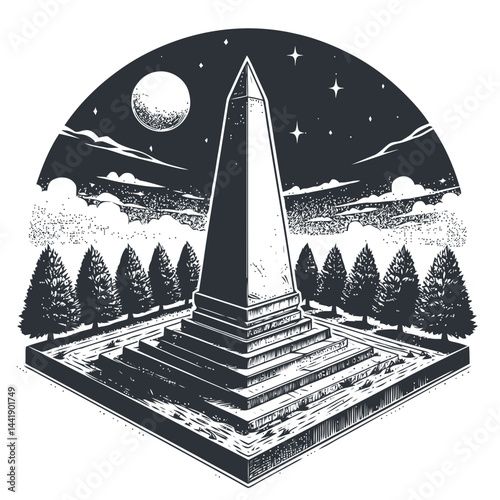 Isolated stone obelisk standing in a serene field under a vast sky, emphasizing tranquility, history, and artistic stone craftsmanship.