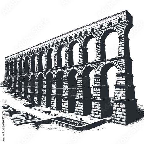 Moss-covered Roman aqueduct in a picturesque landscape, showing the ancient and timeless beauty of historical architecture and natural surroundings
