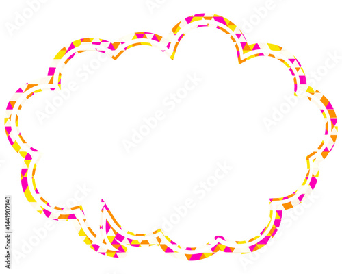 ステンドグラス風吹き出し　三角形模様　丸みのある雲形